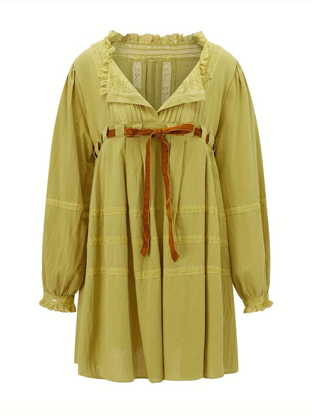 Chartreuse Green Vintage-Inspired Lace Trim Dress - Picture 2 of 11